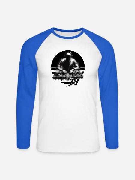 DJ - Unisex Baseballshirt langarm - Weiß/Royalblau