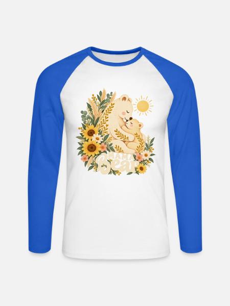 Boho Sonnenblumen-Mama-Leben Süße Mama-Bär - Unisex Baseballshirt langarm - Weiß/Royalblau