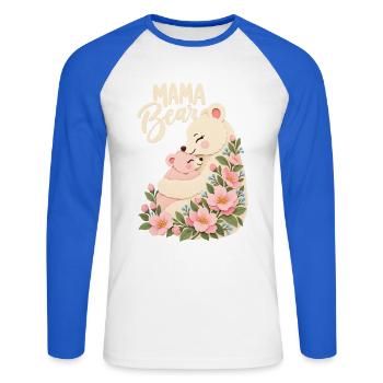 Süßes Blütengeschenk für ihre Frau Mama Bär - Unisex Baseballshirt langarm - Weiß/Royalblau - Vorne - Nik (191cm)