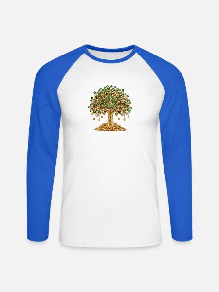 Goldener Kleeblattbaum - Unisex Baseballshirt langarm - Weiß/Royalblau