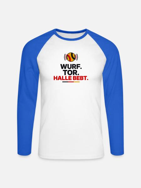 Wurf. Tor. Halle bebt. - Unisex Baseballshirt langarm - Weiß/Royalblau