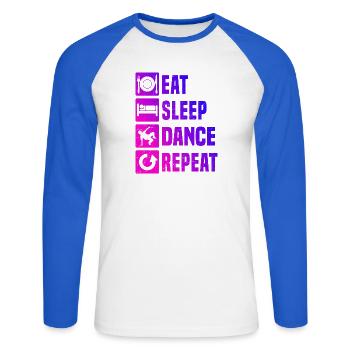 Geschenkidee für den Hip-Hop-Tänzer mit Breakdance - Unisex Baseballshirt langarm - Weiß/Royalblau - Vorne - Nik (191cm)