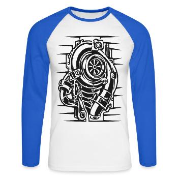 Vintage Taucherhelm Linienkunst - Unisex Baseballshirt langarm - Weiß/Royalblau - Vorne - Nik (191cm)