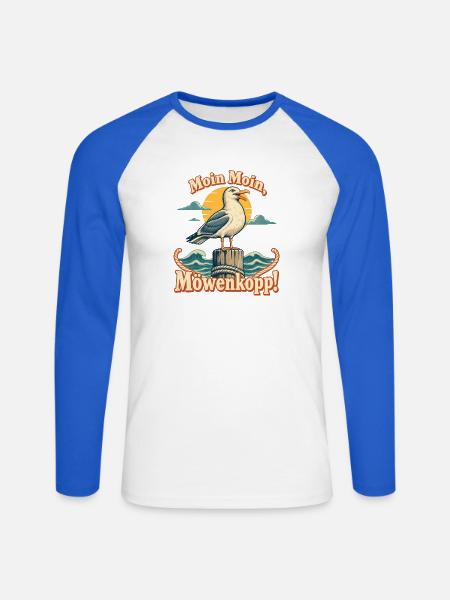 Moin Moin Möwenkopp Norddeutscher Dialekt - Unisex Baseballshirt langarm - Weiß/Royalblau