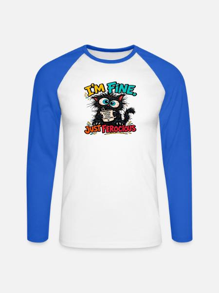 Mean Cat – Alles spielt - Unisex Baseballshirt langarm - Weiß/Royalblau