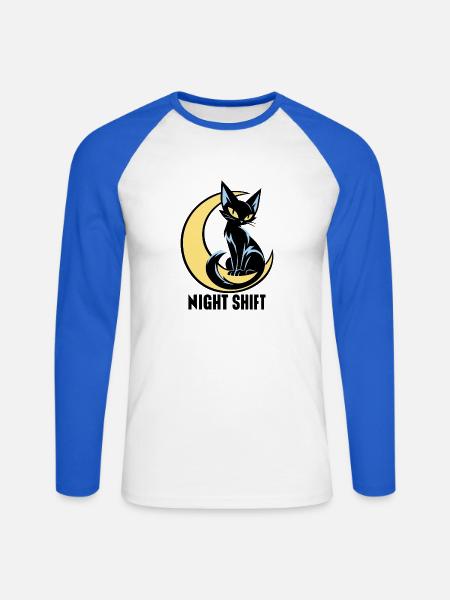 Mondkatze Nachtlicht - Unisex Baseballshirt langarm - Weiß/Royalblau