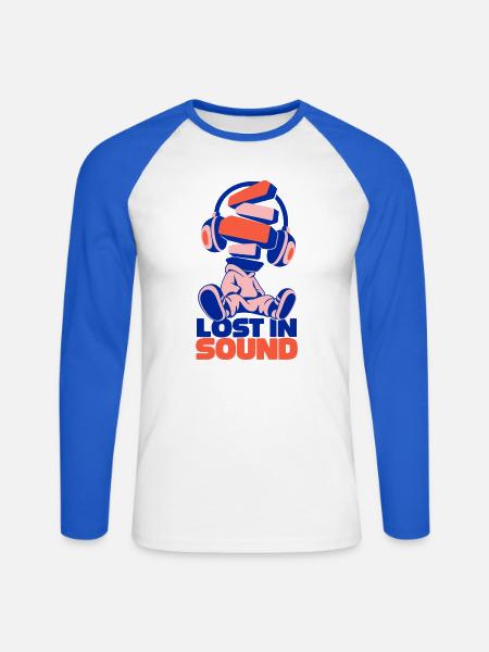Lost in Sound Bücherkopf - Unisex Baseballshirt langarm - Weiß/Royalblau