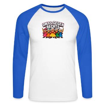 Omas Gegen Rechts Karikatur - Unisex Baseballshirt langarm - Weiß/Royalblau - Vorne - Nik (191cm)
