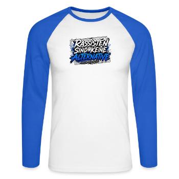 Rassisten sind keine Alternative - Unisex Baseballshirt langarm - Weiß/Royalblau - Vorne - Nik (191cm)