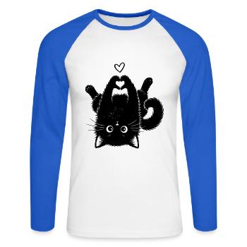Süße schwarze Katze - Unisex Baseballshirt langarm - Weiß/Royalblau - Vorne - Nik (191cm)