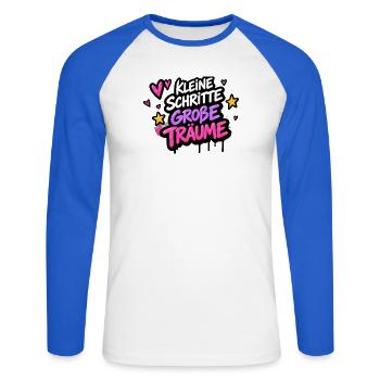 Kleine Schritte Große Träume Neon - Unisex Baseballshirt langarm - Weiß/Royalblau - Vorne - Nik (191cm)