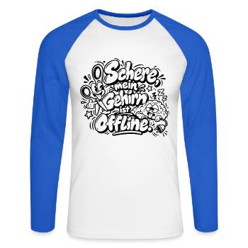 Offline-Gehirn Humor Cartoonspruch - Unisex Baseballshirt langarm - Weiß/Royalblau - Vorne - Nik (191cm)