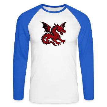 Roter Drache mit ausgebreiteten Flügeln - Unisex Baseballshirt langarm - Weiß/Royalblau - Vorne - Nik (191cm)