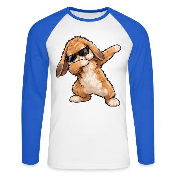 Dabbing-Teddykaninchen - Unisex Baseballshirt langarm - Weiß/Royalblau - Vorne - Nik (191cm)
