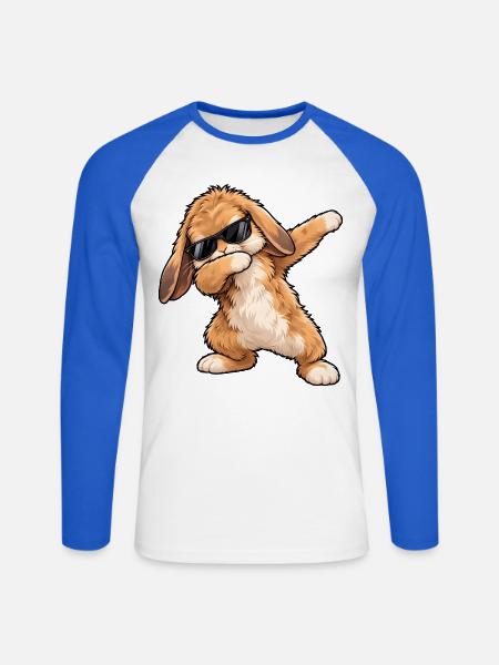 Dabbing-Teddykaninchen - Unisex Baseballshirt langarm - Weiß/Royalblau