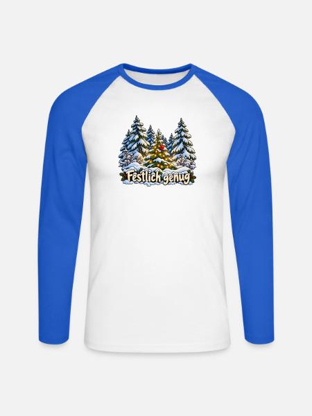 Festlich genug im Winterwald - Unisex Baseballshirt langarm - Weiß/Royalblau