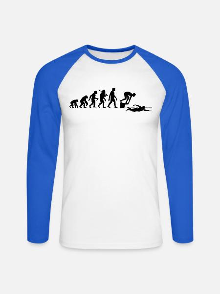 Schwimmer Evolution Schwimmen Für Schwimmlehrer - Unisex Baseballshirt langarm - Weiß/Royalblau