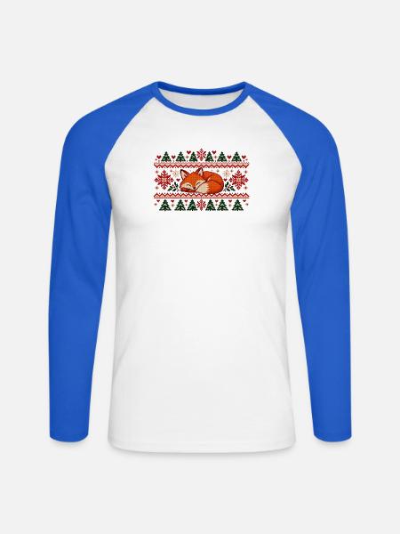 Schlafender Fuchs im Winterstrick - Unisex Baseballshirt langarm - Weiß/Royalblau