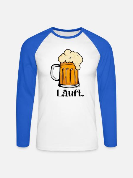 Läuft - Schäumender Bierkrug - Unisex Baseballshirt langarm - Weiß/Royalblau