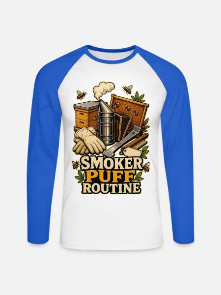 SMOKER PUFF ROUTINE - Unisex Baseballshirt langarm - Weiß/Royalblau