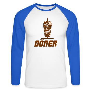 Döner Spieß Illustration - Unisex Baseballshirt langarm - Weiß/Royalblau - Vorne - Nik (191cm)