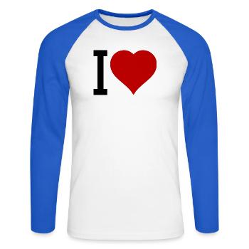 Rotes Herz Symbol - Unisex Baseballshirt langarm - Weiß/Royalblau - Vorne - Nik (191cm)