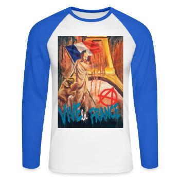 Vive la France - Unisex Baseballshirt langarm - Weiß/Royalblau - Vorne - Nik (191cm)