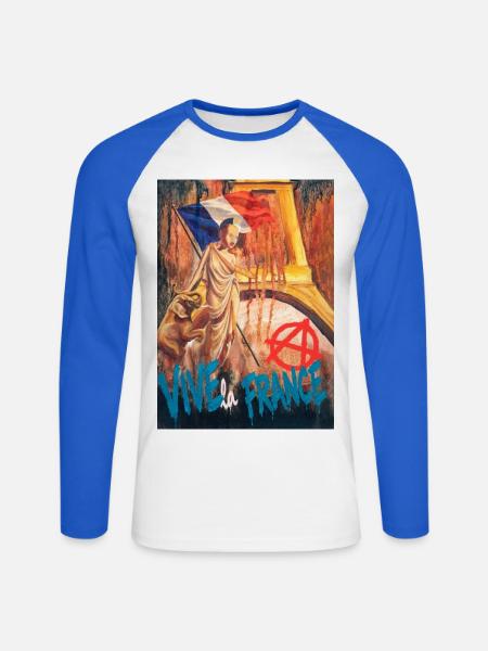 Vive la France - Unisex Baseballshirt langarm - Weiß/Royalblau
