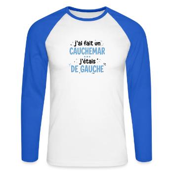 Ich hatte einen Albtraum, ich war links - Unisex Baseballshirt langarm - Weiß/Royalblau - Vorne - Nik (191cm)