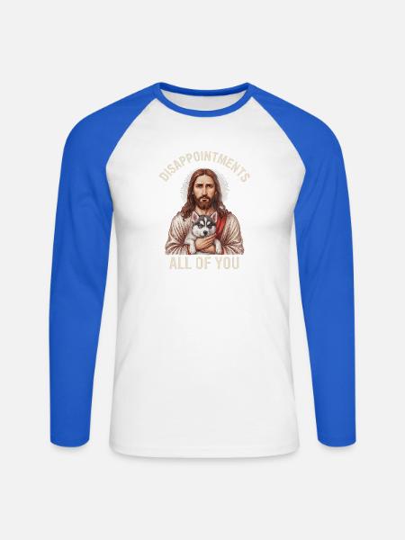 Disappointments Jesus mit Husky - Unisex Baseballshirt langarm - Weiß/Royalblau