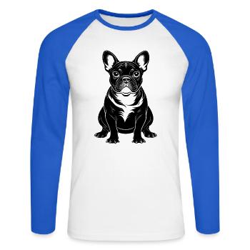 Französischer Bulldoggensitz - Unisex Baseballshirt langarm - Weiß/Royalblau - Vorne - Nik (191cm)