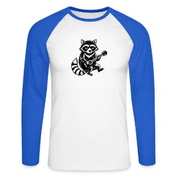 Waschbär spielt Gitarre - Unisex Baseballshirt langarm - Weiß/Royalblau - Vorne - Nik (191cm)