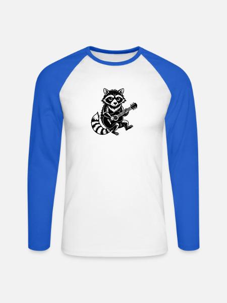 Waschbär spielt Gitarre - Unisex Baseballshirt langarm - Weiß/Royalblau