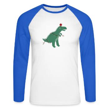 Niedlicher Weihnachtsdinosaurier - Unisex Baseballshirt langarm - Weiß/Royalblau - Vorne - Nik (191cm)
