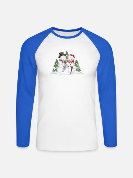 Schneemann-Duo-Geschenkszene - Unisex Baseballshirt langarm - Weiß/Royalblau