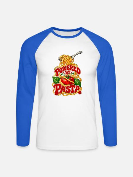 Powered by Pasta: Italienisches Essen - Unisex Baseballshirt langarm - Weiß/Royalblau