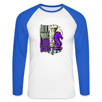 Leise Züge Laute Ergebnisse: Schach - Unisex Baseballshirt langarm - Weiß/Royalblau - Vorne - Nik (191cm)