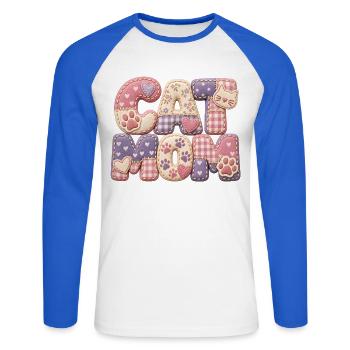 Cat Mom – Katzenmama Geschenk süßen 3D Patchwork - Unisex Baseballshirt langarm - Weiß/Royalblau - Vorne - Nik (191cm)