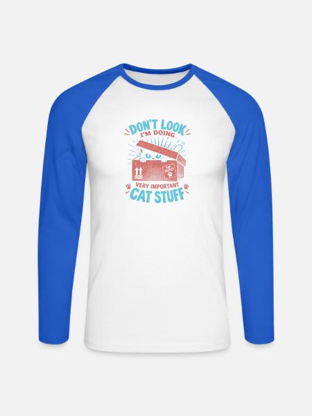 Katzengeheimnis im Karton - Unisex Baseballshirt langarm - Weiß/Royalblau