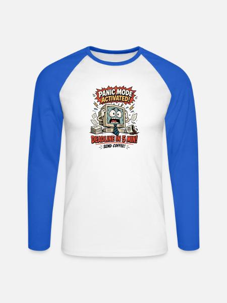 Deadline in 5 Min Panikmodus Computer - Unisex Baseballshirt langarm - Weiß/Royalblau