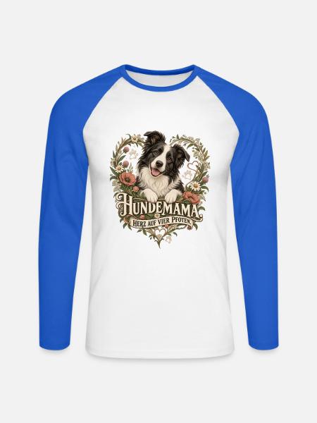 Hundemama: Herz auf vier Pfoten - Unisex Baseballshirt langarm - Weiß/Royalblau
