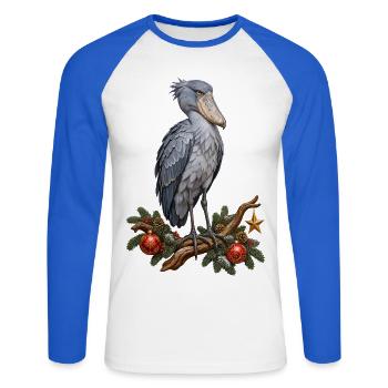 Schuhschnabel mit Weihnachtsornamenten - Unisex Baseballshirt langarm - Weiß/Royalblau - Vorne - Nik (191cm)