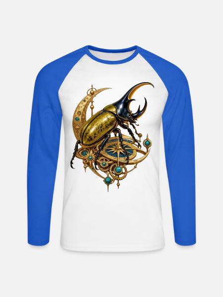 Herkuleskäfer auf mechanischem Mondkompass - Unisex Baseballshirt langarm - Weiß/Royalblau