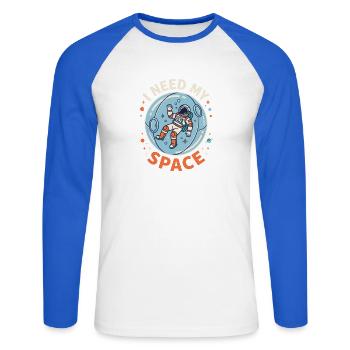 I Need My Space – Astronaut Blase - Unisex Baseballshirt langarm - Weiß/Royalblau - Vorne - Nik (191cm)