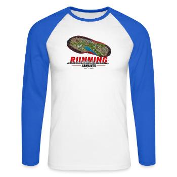 Running Hannover Laufschuh Stadtkarte - hell - Unisex Baseballshirt langarm - Weiß/Royalblau - Vorne - Nik (191cm)