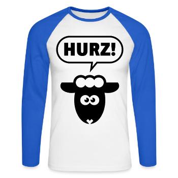 Hurz! (Lamm / Black / Lustig / Total Normal / POS) - Unisex Baseballshirt langarm - Weiß/Royalblau - Vorne - Nik (191cm)