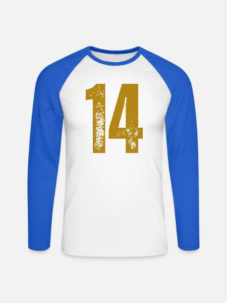 14 - Unisex Baseballshirt langarm - Weiß/Royalblau