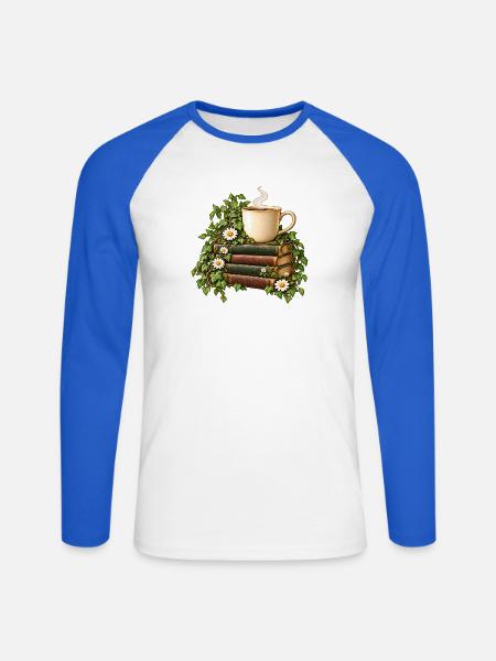 Bücherduft und Kaffeetasse - Unisex Baseballshirt langarm - Weiß/Royalblau