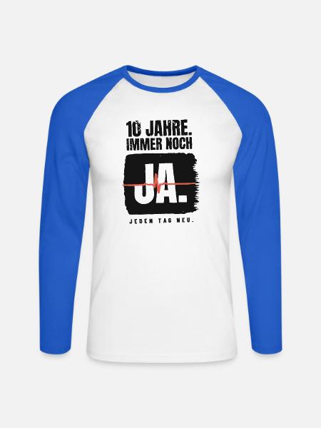 10 Jahre – immer noch Ja - Unisex Baseballshirt langarm - Weiß/Royalblau