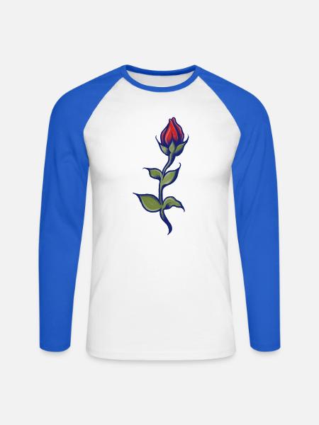 Blauer Umriss Rose Bloom - Unisex Baseballshirt langarm - Weiß/Royalblau